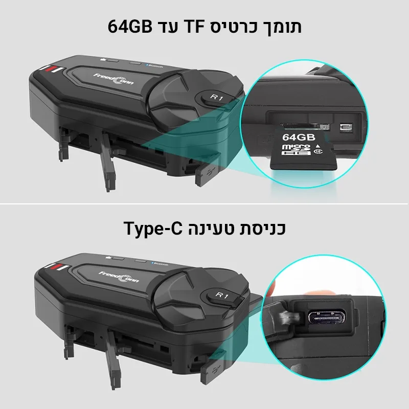 תומך כרטיס TF עד 64GB כניסת טעינה TYPE-C