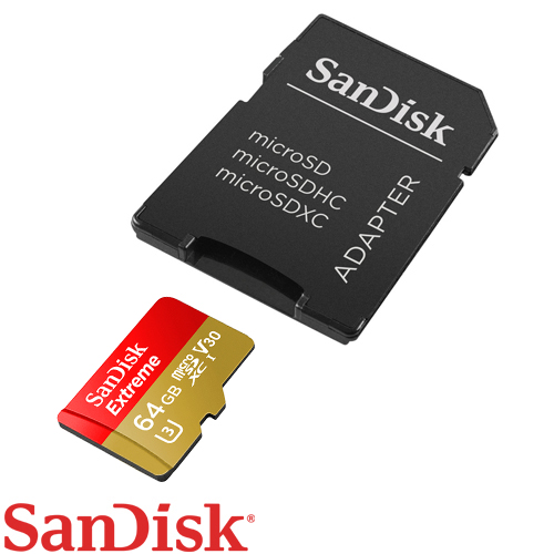 כרטיס זכרון SanDisk EXTREME microSDXC UHS-I SDSQXAF-064G כולל מתאם SD - בנפח 64GB