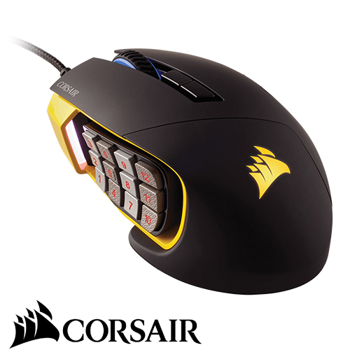 עכבר Corsair Scimitar PRO RGB Optical MOBA/MMO Gaming 16,000 DPI בצבע שחור וצהוב
