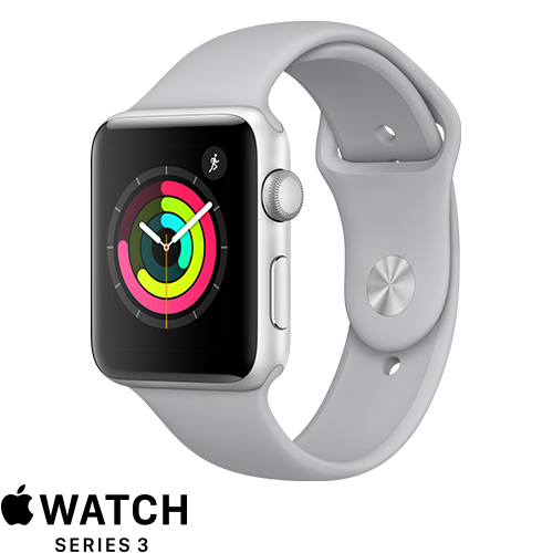 שעון אפל Apple Watch Series 3 GPS Aluminum Case 42mm בצבע כסוף עם רצועת ספורט אפור בהיר