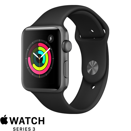 שעון אפל Apple Watch Series 3 GPS Aluminum Case 42mm בצבע אפור חלל עם רצועת ספורט שחורה