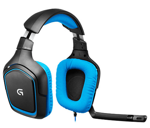 אוזניות גיימינג Logitech G430 עם מיקרופון בצבע שחור כחול