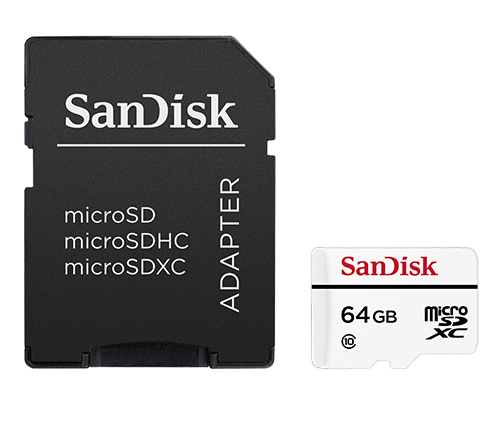 כרטיס זכרון SanDisk High Endurance Video Monitoring microSDXC SDSDQQ-064G כולל מתאם SD - בנפח 64GB