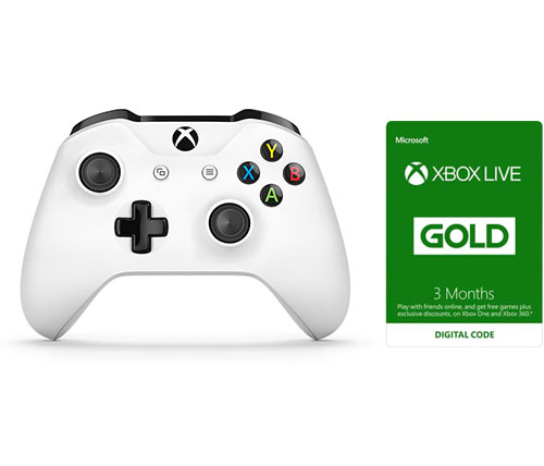 בקר אלחוטי לקונסולת PC / XBOX ONE בצבע לבן + קוד ל Xbox Live Gold ל-3 חודשים