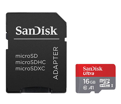 כרטיס זכרון SanDisk Ultra microSDHC SDSQUAR-016G כולל מתאם SD - בנפח 16GB