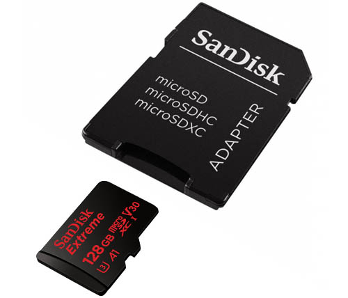 כרטיס זכרון SanDisk EXTREME microSDXC UHS-I  SDSQXAF-128G כולל מתאם SD - בנפח 128GB