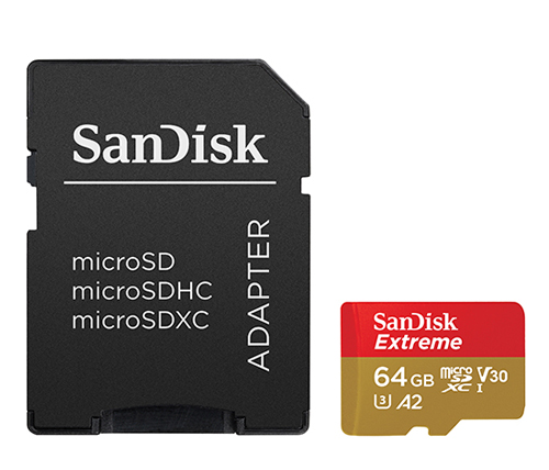 כרטיס זכרון SanDisk Extreme microSDHC SDSQXA2-064G כולל מתאם SD - בנפח 64GB