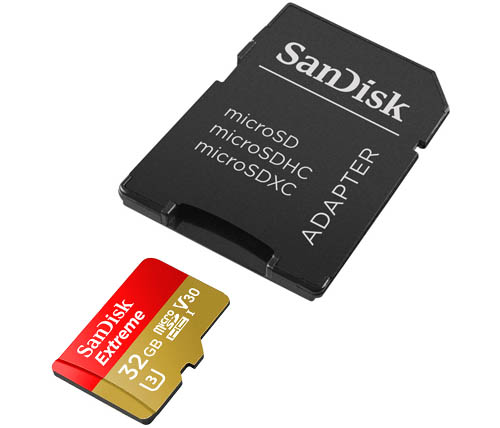 כרטיס זכרון SanDisk EXTREME microSDHC UHS-I SDSQXAF-032G כולל מתאם SD - בנפח 32GB