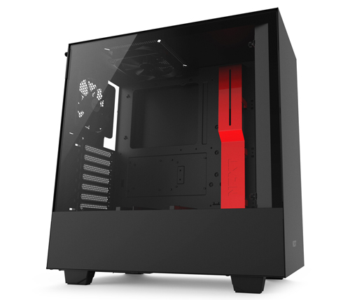 מארז מחשב NZXT H500 בצבע שחור ואדום כולל חלון צד