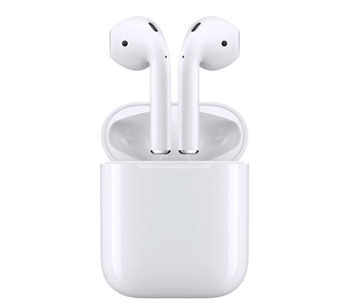 אוזניות אלחוטיות Apple AirPods + מיקרופון Bluetooth בצבע לבן הכוללות כיסוי טעינה