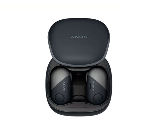 אוזניות ספורט אלחוטיות Sony WF-SP700N עם מיקרופון Bluetooth בצבע שחור הכוללות כיסוי טעינה