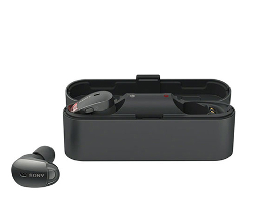 אוזניות אלחוטיות Sony WF-1000X עם מיקרופון Bluetooth בצבע שחור הכוללות כיסוי טעינה