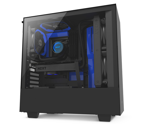 מארז מחשב NZXT H500 בצבע שחור וכחול כולל חלון צד