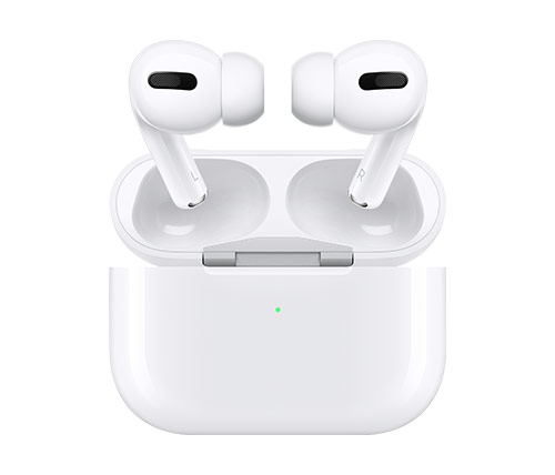אוזניות אלחוטיות Apple AirPods Pro Bluetooth בצבע לבן עם מיקרופון הכוללות כיסוי טעינה התומך טעינה אלחוטית