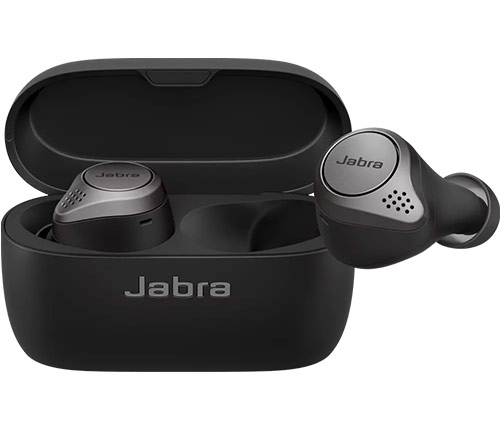 אוזניות אלחוטיות Jabra Elite 75t Bluetooth עם מיקרופון בצבע שחור ואפור הכוללות כיסוי טעינה