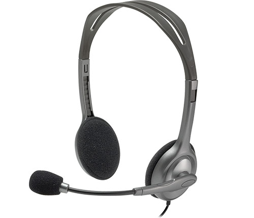 אוזניות Logitech Stereo Headset H110 עם מיקרופון בצבע כסוף   שחור