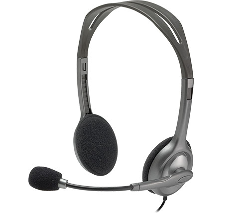אוזניות Logitech Stereo Headset H110 עם מיקרופון בצבע אפור
