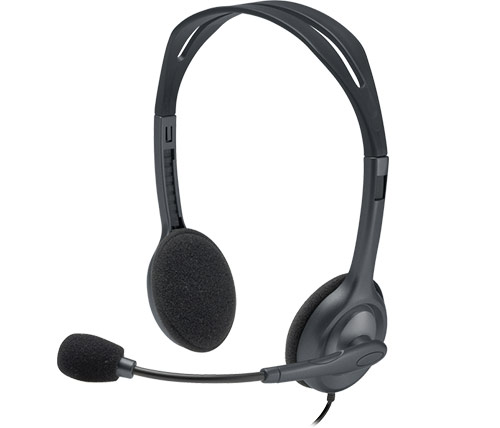 אוזניות Logitech Stereo Headset H111 עם מיקרופון בצבע כסוף שחור עם חיבור PL המותאם למחשבים ניידים
