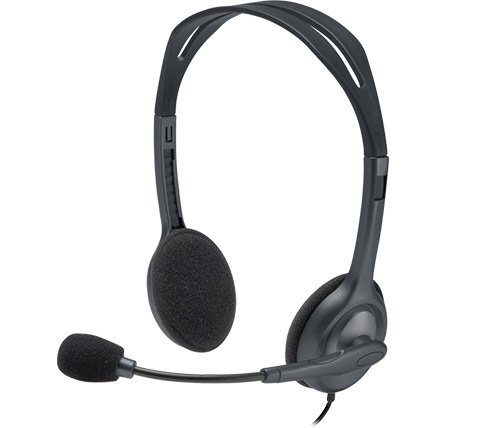 אוזניות Logitech Stereo Headset H111 עם מיקרופון בצבע אפור עם חיבור PL המותאם למחשבים ניידים