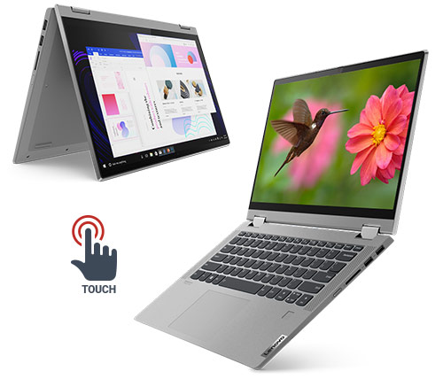 מחשב נייד "14 Lenovo IdeaPad Flex 5 14 81X100C1IV i7-1065G7 בצבע אפור פלטיניום, כונן 512GB SSD, זכרון 16GB ומ.גרפי GeForce MX330 