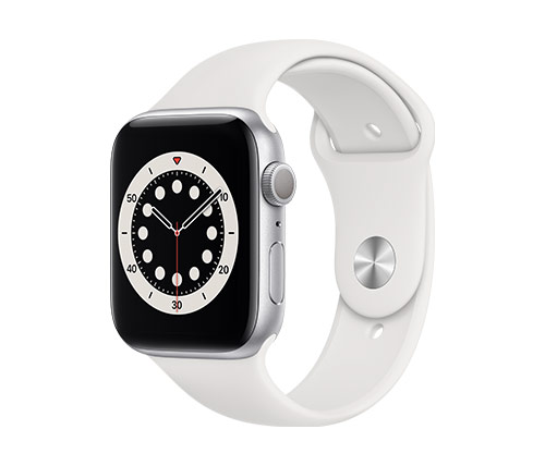 שעון חכם אפל Apple Watch Series 6 GPS 44mm בצבע Silver Aluminum Case עם רצועת ספורט לבנה