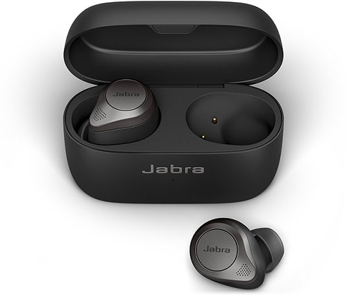 אוזניות אלחוטיות Jabra Elite 85t Bluetooth עם מיקרופון בצבע שחור טיטניום הכוללות כיסוי טעינה התומך טעינה אלחוטית