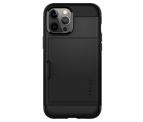 כיסוי לטלפון Spigen Slim Armor CS iPhone 12 Pro Max בצבע שחור הכולל מגירה לכרטיסי אשראי