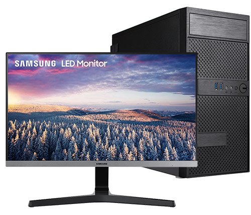 מחשב נייח הכולל מעבד Intel Core i5-10400, זכרון 8GB, כונן 240GB SSD, דיסק קשיח 1TB, לוח ASUS, ומסך "Samsung 27