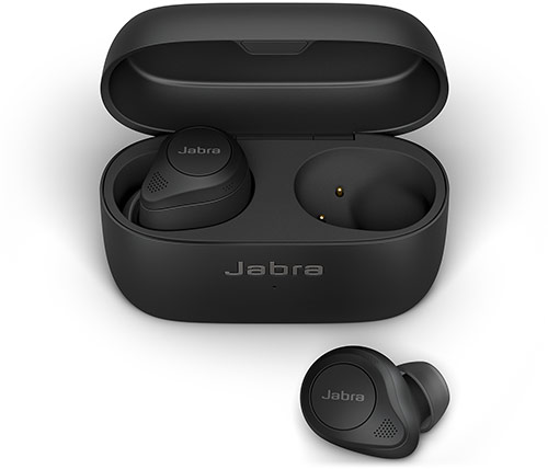 אוזניות אלחוטיות Jabra Elite 85t Bluetooth עם מיקרופון בצבע שחור הכוללות כיסוי טעינה התומך טעינה אלחוטית