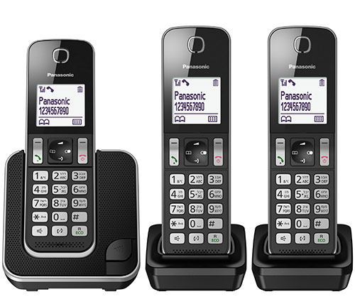 טלפון אלחוטי + 2 שלוחות Panasonic KX-TGD313 בצבע שחור
