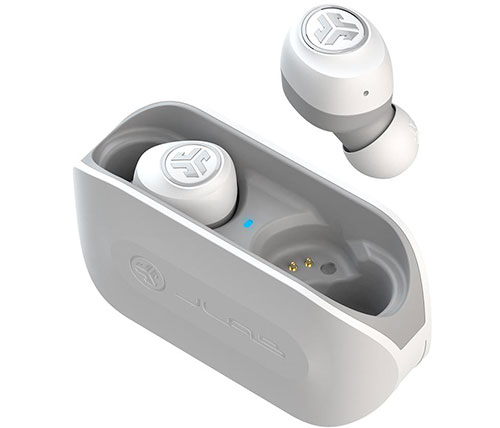 אוזניות אלחוטיות Bluetooth עם מיקרופון JLab JBuds Go Air True Wireless בצבע לבן הכוללות כיסוי טעינה