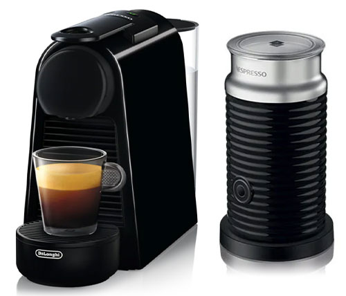 מכונת קפה נספרסו Nespresso Delonghi Essenza Mini EN85.BAE כוללת מקציף חלב Aeroccino 3, בצבע שחור