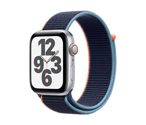 שעון חכם אפל Apple Watch SE GPS + Cellular 44mm בצבע Silver Aluminium Case עם רצועת Deep Navy Sport Loop
