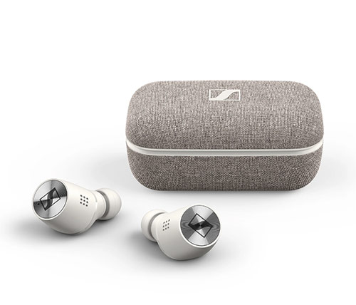 אוזניות אלחוטיות עם מיקרופון Sennheiser Momentum True Wireless 2 Bluetooth בצבע לבן הכוללות כיסוי טעינה