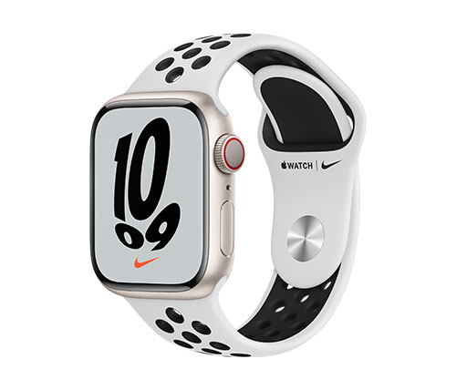שעון חכם אפל Apple Watch Nike Series 7 GPS + Cellular 41mm בצבע Starlight Aluminium Case עם Pure Platinum/Black Nike Sport Band