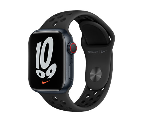 שעון חכם אפל Apple Watch Nike Series 7 GPS + Cellular 41mm בצבע Midnight Aluminium Case עם Anthracite/Black Nike Sport Band