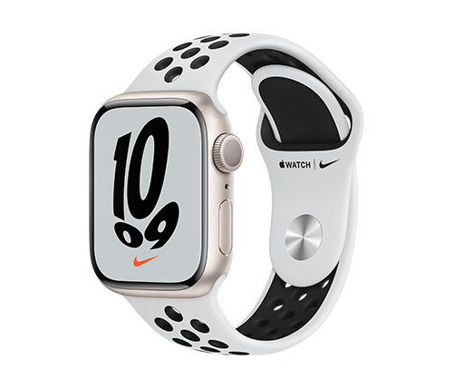 שעון חכם אפל Apple Watch Nike Series 7 GPS 41mm בצבע Starlight Aluminium Case עם Pure Platinum/Black Nike Sport Band