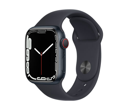 שעון חכם אפל Apple Watch Series 7 GPS + Cellular 41mm בצבע Midnight Aluminium Case עם Midnight Sport Band