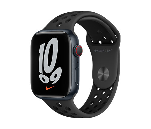 שעון חכם אפל Apple Watch Nike Series 7 GPS + Cellular 45mm בצבע Midnight Aluminium Case עם Anthracite/Black Nike Sport Band