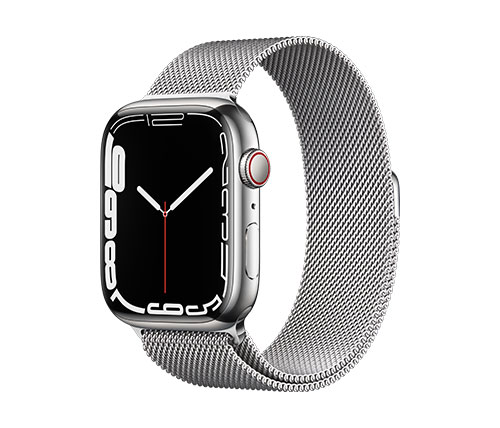 שעון חכם אפל Apple Watch Series 7 GPS + Cellular 45mm בצבע Silver Stainless Steel Case עם Silver Milanese Loop