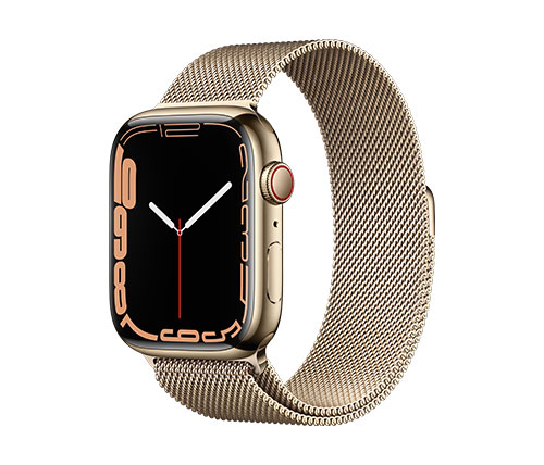 שעון חכם אפל Apple Watch Series 7 GPS + Cellular 45mm בצבע Gold Stainless Steel Case עם Gold Milanese Loop