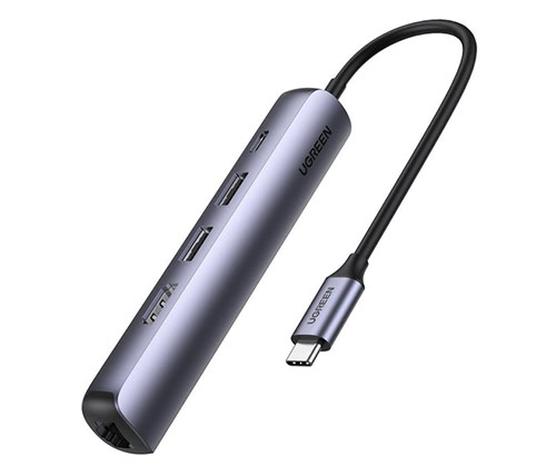 מתאם Ugreen Ultra Slim 5-in-1 USB C מ-USB Type C ל- USB-A 3.0 / HDMI / USB Type C 3.0 / כניסת רשת RJ45 