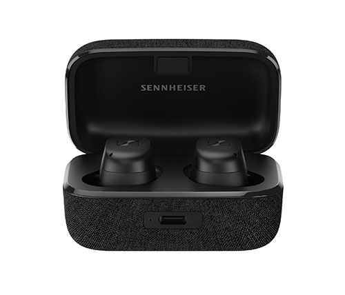אוזניות אלחוטיות עם מיקרופון Sennheiser Momentum True Wireless 3 Bluetooth בצבע שחור הכוללות כיסוי טעינה