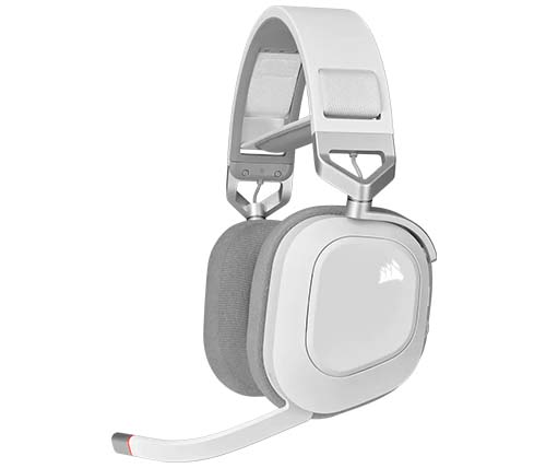 אוזניות גיימינג אלחוטיות Corsair HS80 RGB Wireless Premium Gaming בצבע לבן