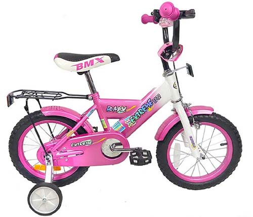 אופני ילדים BMX 901508 בגודל 14 אינץ' לגילאי 3-4 כולל גלגלי עזר בצבע ורוד - משלוח חינם