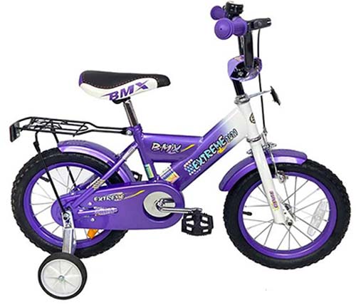 אופני ילדים BMX 901506 בגודל 14 אינץ' לגילאי 3-4 כולל גלגלי עזר - בצבע סגול - משלוח חינם