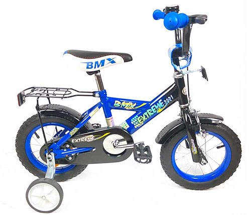 אופני ילדים BMX בגודל 12 אינצ' לגילאי 2.5-3 כולל גלגלי עזר בצבע כחול - משלוח חינם