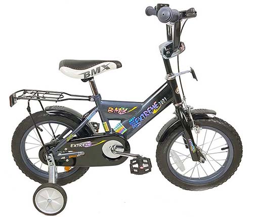 אופני ילדים BMX 901510 בגודל 16 אינץ' לגילאי 4-5 כולל גלגלי עזר- בצבע אפור - משלוח חינם