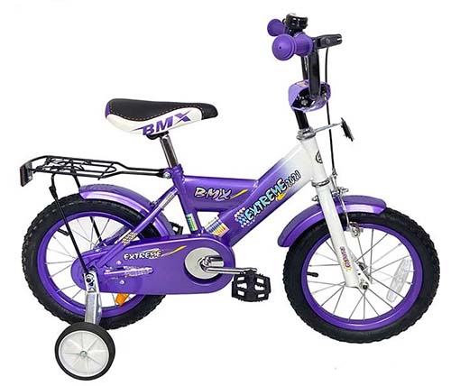 אופני ילדים BMX 901514 בגודל 16 אינץ' לגילאי 4-5 כולל גלגלי עזר בצבע סגול - משלוח חינם