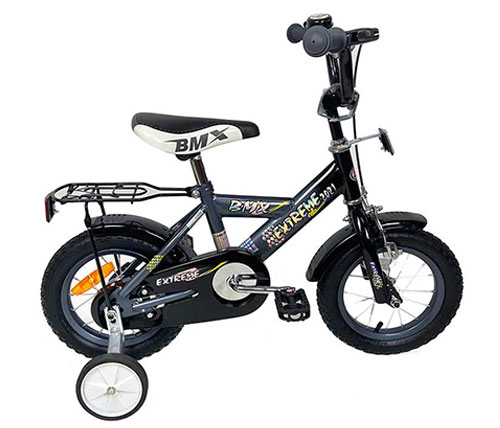 אופניים לילדים BMX 901500 בגודל "12 לגילאי 2.5-3 כולל גלגלי עזר בצבע אפור - משלוח חינם